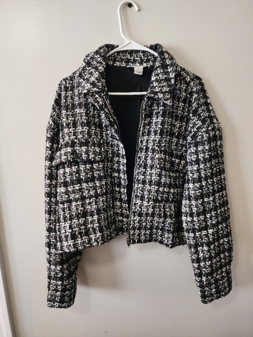 Rachel Zoe Black & White Tweed Moto Jacket Size XL
